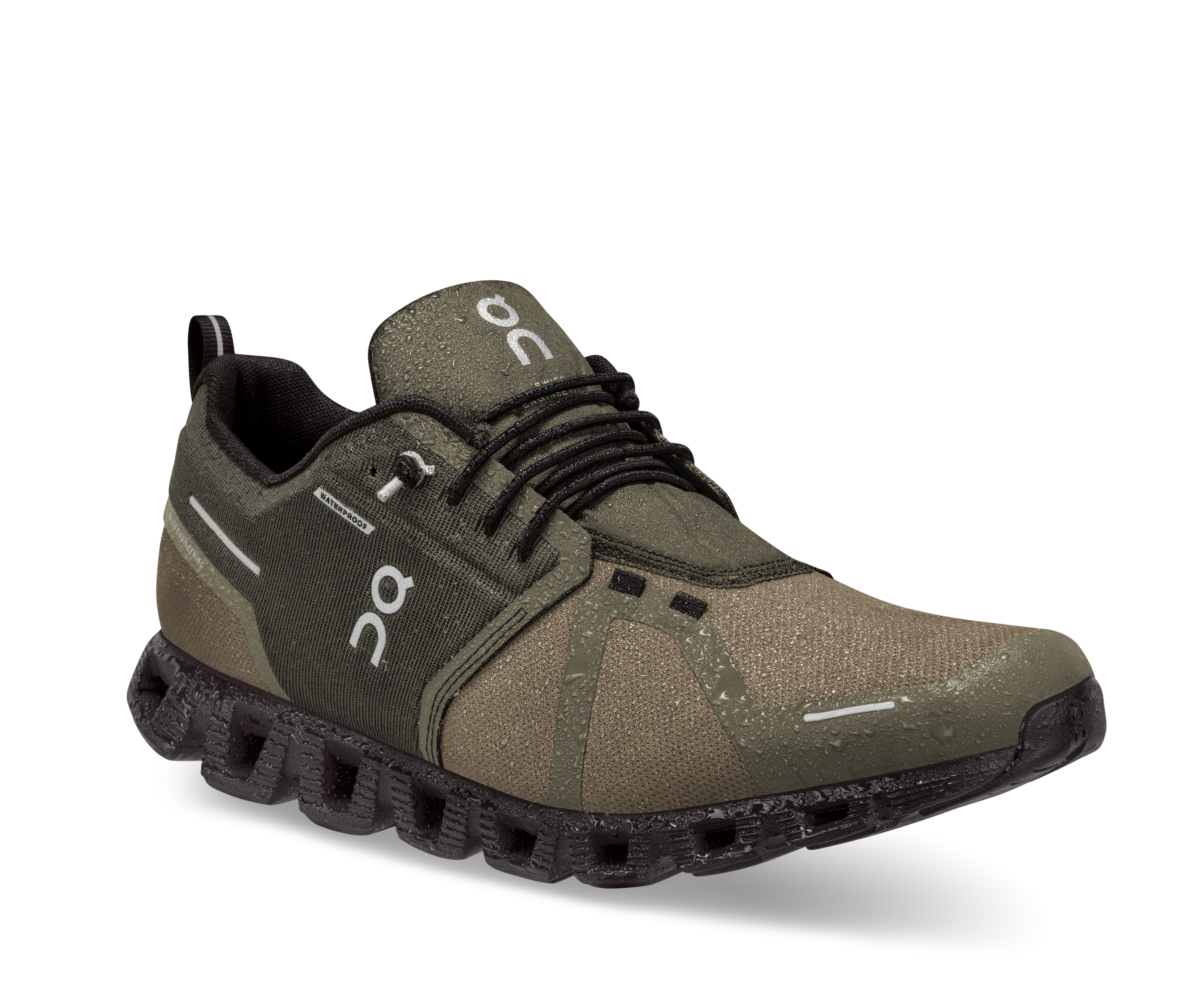 A waterproof olive green and black sneaker from On Running.