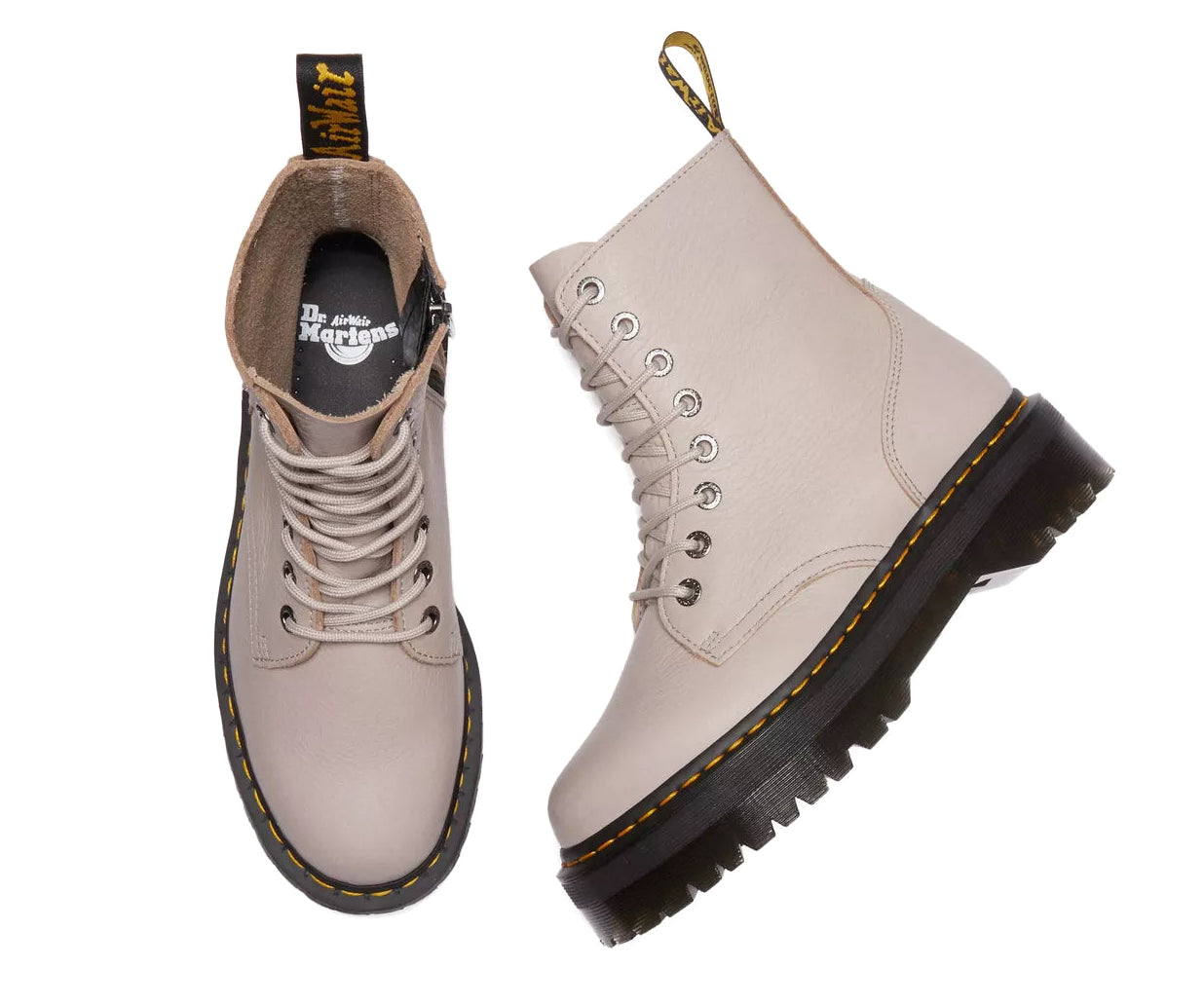 A taupe soft-leather platform boot from Dr. Martens.