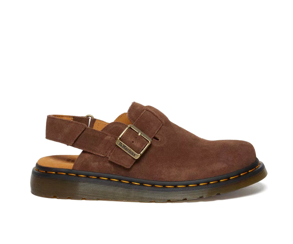 A brown suede mule sandal from Dr. Martens.