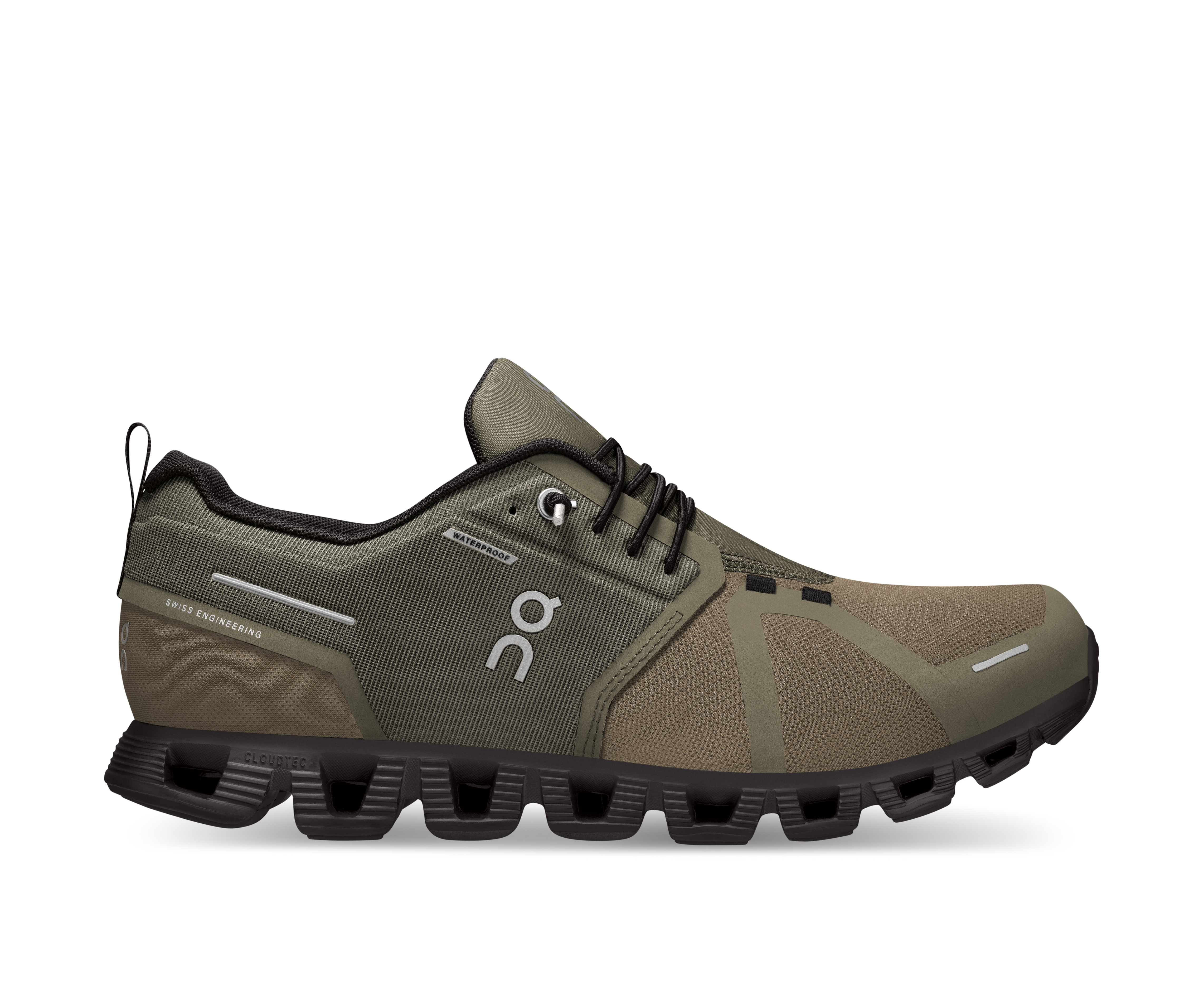 A waterproof olive green and black sneaker from On Running.