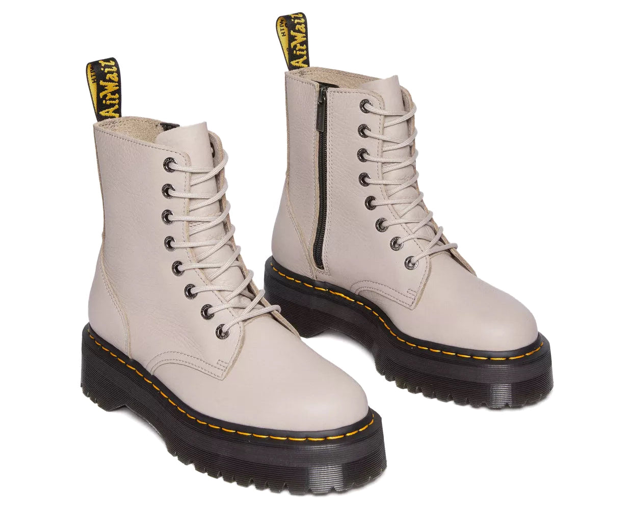 A taupe soft-leather platform boot from Dr. Martens.