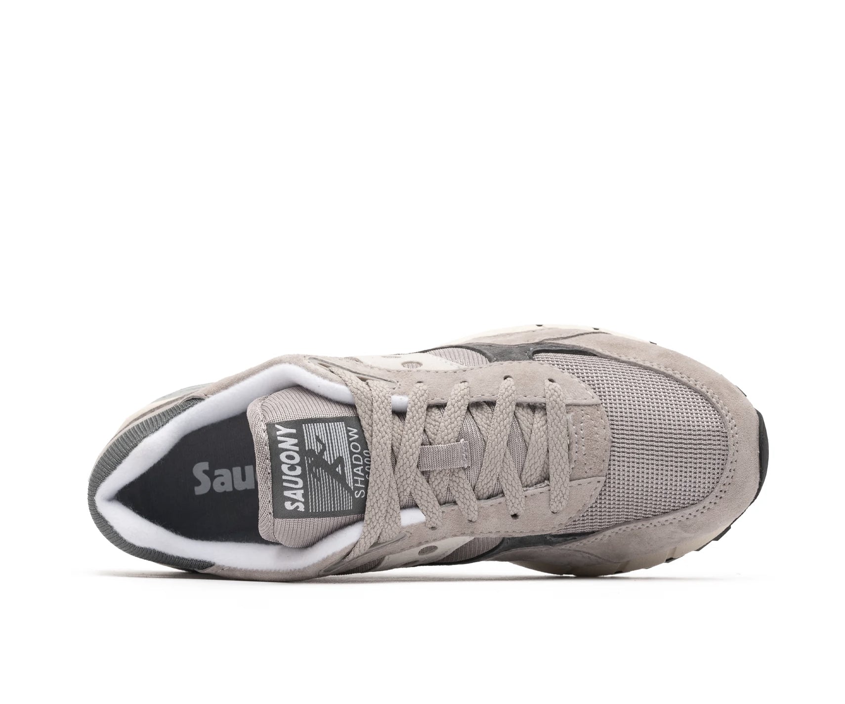 A gray sneaker with darker gray and white accents from Saucony.